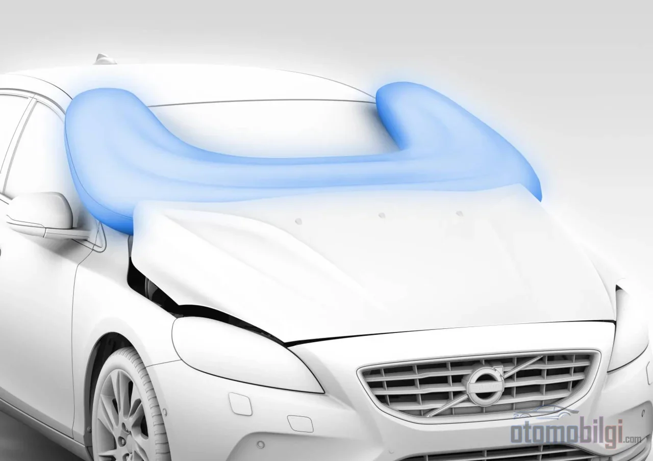 A fraction of a second before the collision, the car's hood rises by 100 mm, softening the fate of the pedestrian's head that strikes it.