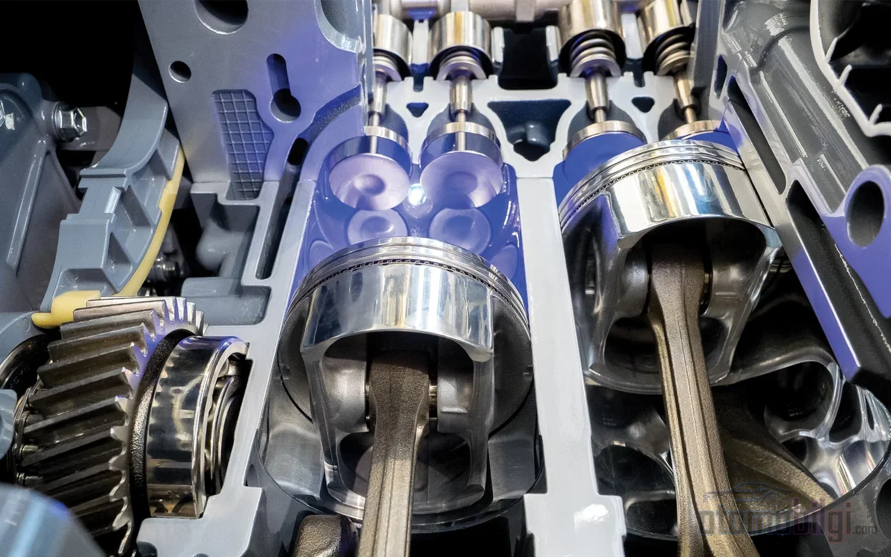 This engine, which fires only once every two crankshaft revolutions, throws the piston up and down dozens of times in a single second and gets its work out of that single spark.