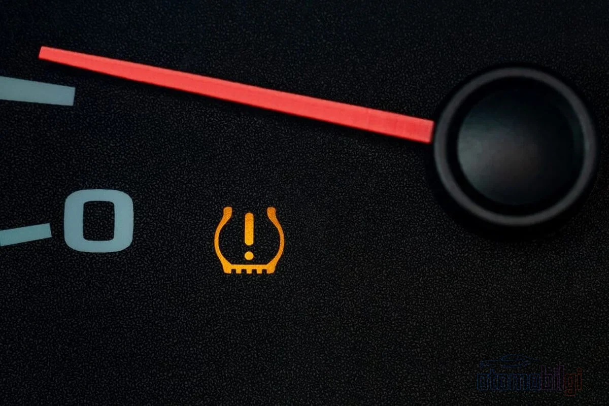 It is not the color of the TPMS light but its behavior that aids diagnosis: a steady light indicates pressure loss, while a brief flash at startup signals a system malfunction.