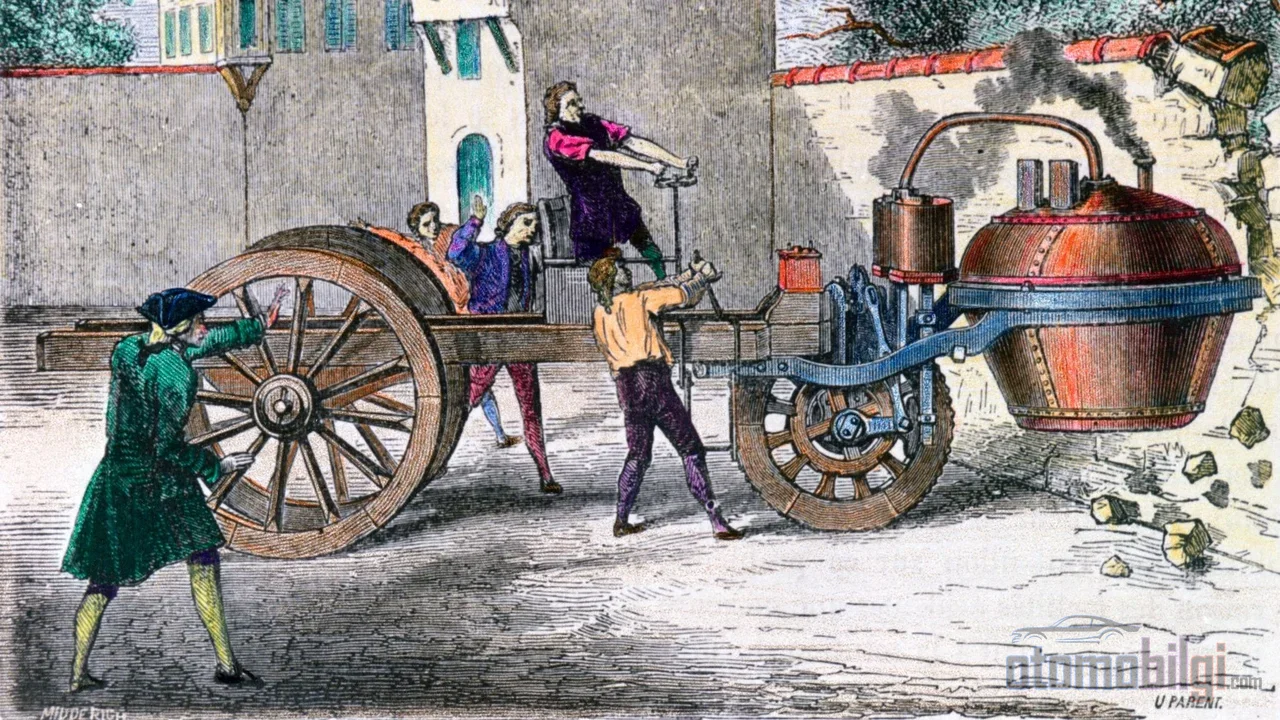 1771'de Cugnot'un 2,5 tonluk buharlı canavarı tarihin ilk otomobil kazasını duvara çarparak yazdı ve kimse 116 yıl bekledi